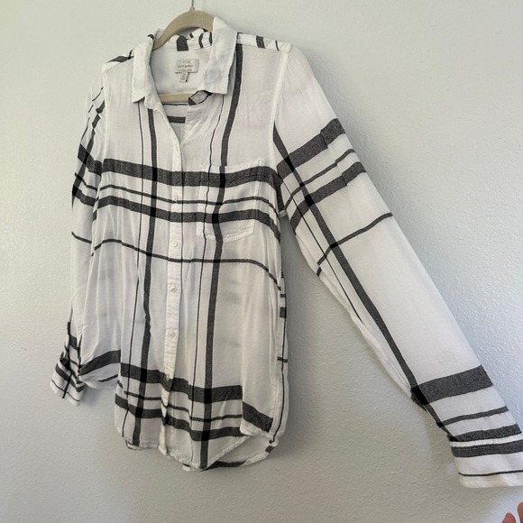 Lucky Brand Button Front Window Pane Plaid Long Sleeve Collared Womens Blouse Sm - Picture 4 of 7